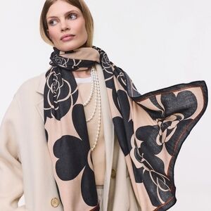Elegant Black and Cream Floral Scarf